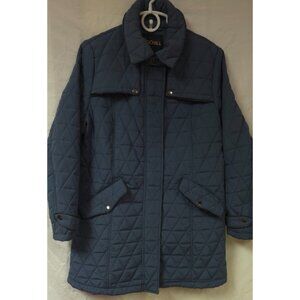 Vtg Big Chill Womens Large Blue Zip Snap Quilted Lined Long Coat Jacket